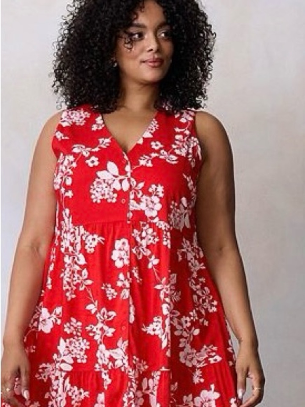 NWT Lauren Conrad Womems 2X Sleeveless Red Floral V-Neck swing dress